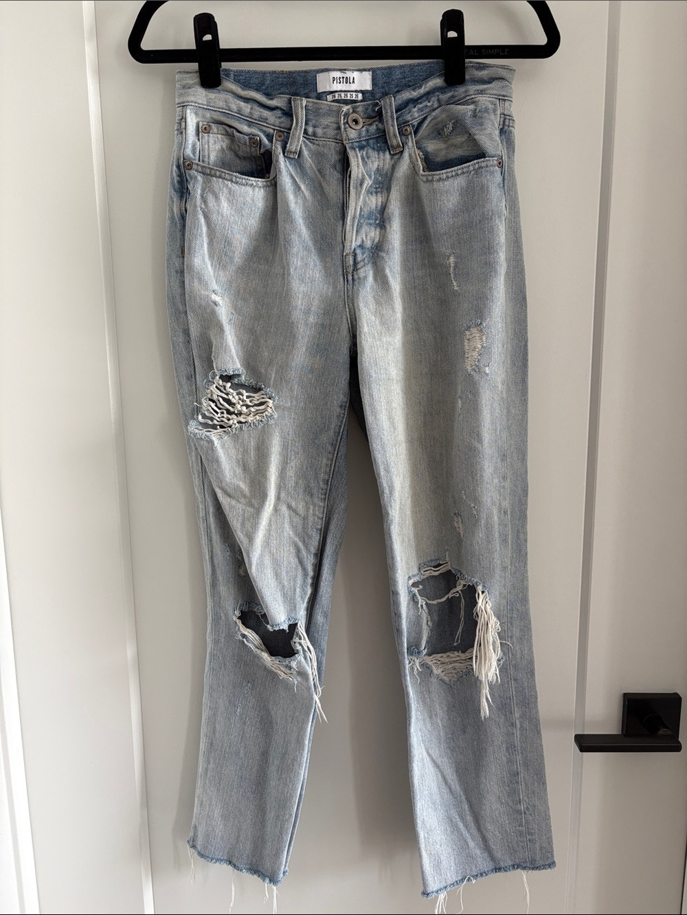 pistola Light Blue Distressed Straight Leg Jeans